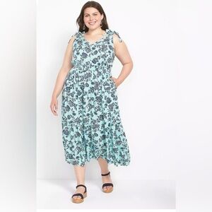Lane Bryant Mint Green Floral Tie-Shoulder Midi Dress